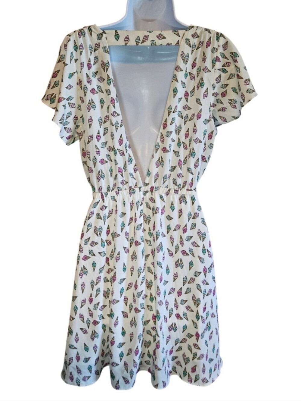 0081 Forever 21 Ice Cream Cone Print Mini Dress Flutter Sleeve Novelty Medium - Picture 3 of 12